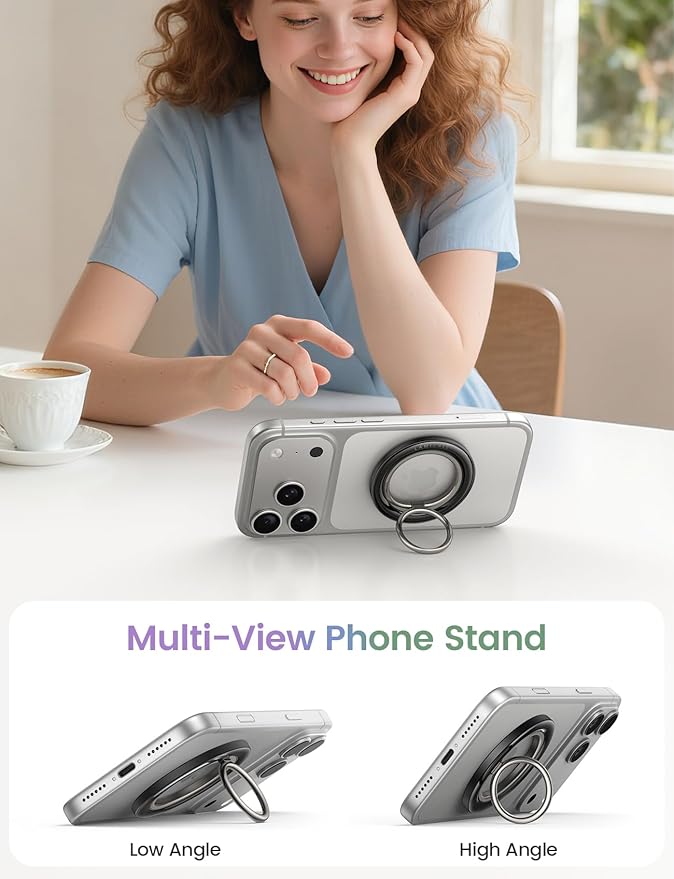 Lamicall for MagSafe Magnetic Phone Ring Grip - 360° Rotating Ring Holder with [Smooth Damping], Crystal Clear Finger Grip Kickstand, Strong Mag Safe Accessories for iPhone 17 Pro Max Air, All Phones