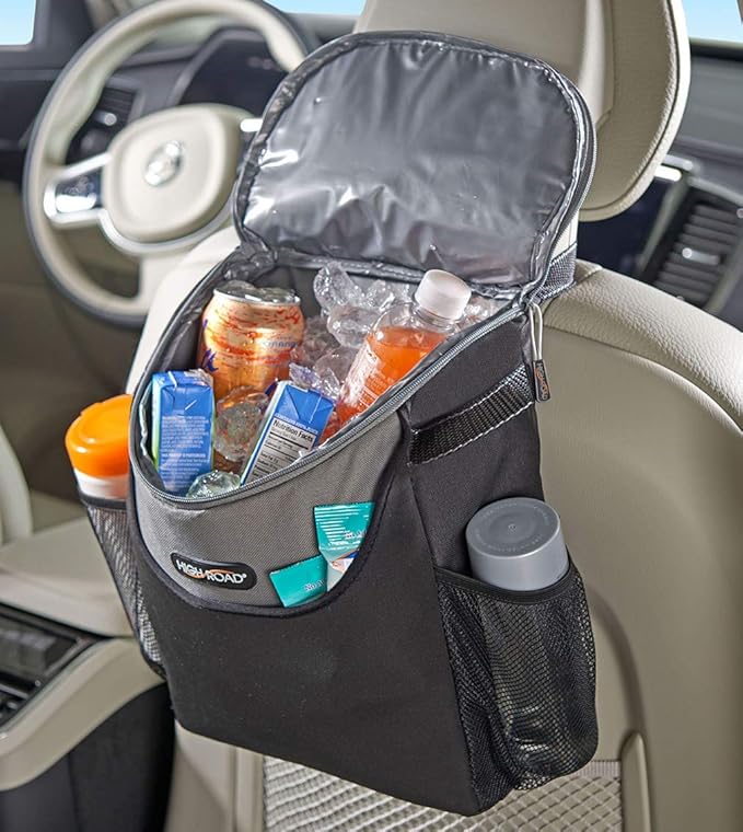 High Road SnackStash Soft Car Cooler Bag for Cold and Hot Food Transport - Insulated Backseat Cooler Bag for Car, SUV, Truck or Van - Portable Soft Cooler with Storage Pocket and Bottle Holders