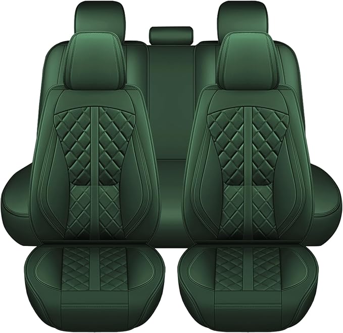 otoez Car Seat Covers Full Set, Universal Leather Seat Cover 5 Seat Waterproof & Breathable Automotive Seat Protector Full Coverage for Cars Sedens, Trucks, SUVs, Vans (Green)