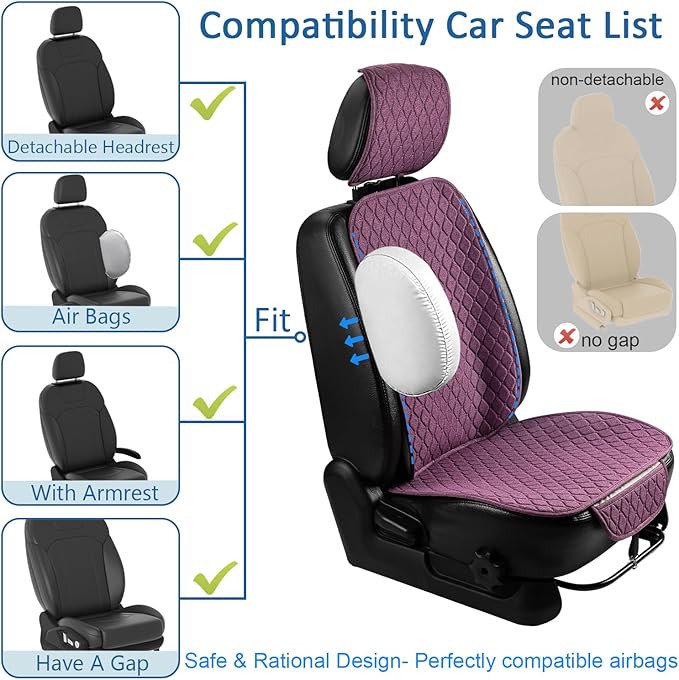 1 Pack Linen Car Seat Cover Front Seat Covers Soft & Breathable Front Premium Covers with Non-Slip Protector Universal Fits Most Automotive, Vans, SUVs, Trucks (1Pack Purple)