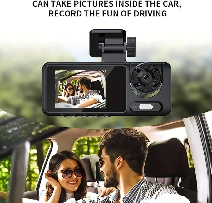Dash Cam，3 Channel Dash cam, Full HD Dash Camera for Cars, Free 64GB SD Card, 2”IPS Screen, Night Vision, WDR, Parking Monitor, Loop Recording, Accident Lock, Motion Detection