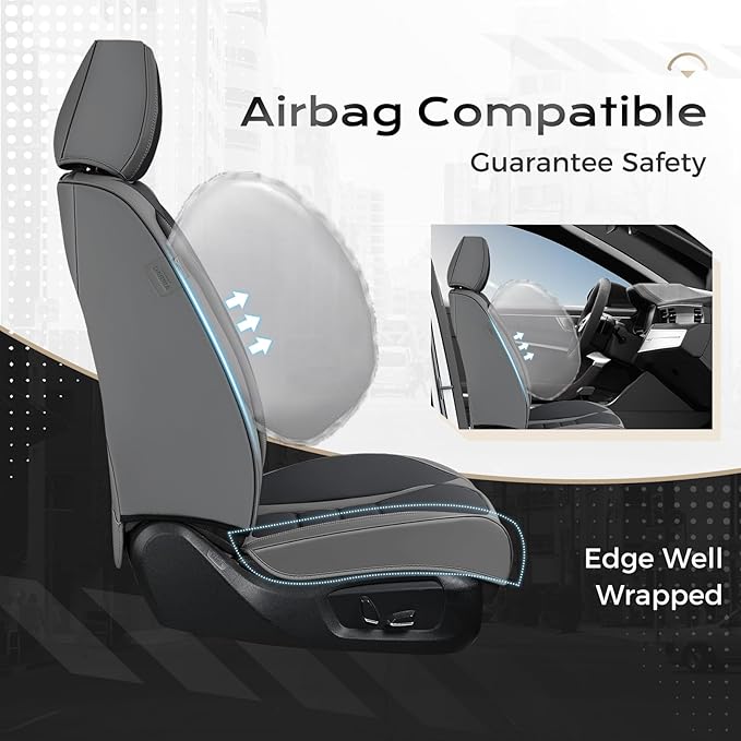 Coverado Car Seat Covers Full Set, Nappa Leather Seat Covers for Cars, Car Seat Protector Car Seat Cushion, Front and Back Seat Protectors Cushions Universal Fit for Most Cars Vehicles(Gray&Black)