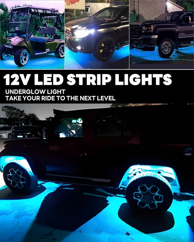 12V Led Light Strip Connectable 24Inch ICE Blue Led Strip Lights for Car Underglow Kit Golf Cart Motorcycle Boat Cabinet Waterproof Led Light Strip,4Pack