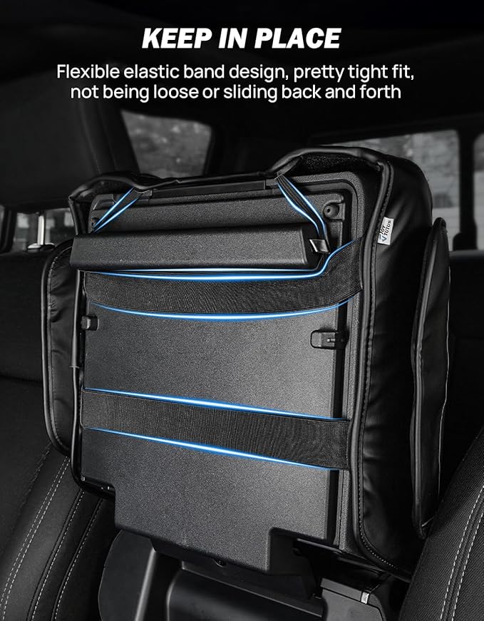JOYTUTUS Center Console Cover Compatible with 2021 2022 2023 2024 2025 2026 Ford F150, Leather Armrest Cover Center Console Cushion Arm Rest with Side Pockets