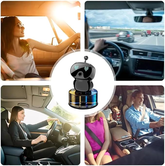 Robot Intelligent Aromatherapy Machine, Smart Cute Robot Car Air Freshener - Fine Spray/Fillable/Four-Gear Adjustment/Vibration Sensing/On-Off/Large Capacity Long-Lasting Fragrance/V1 (Black, Cologne)
