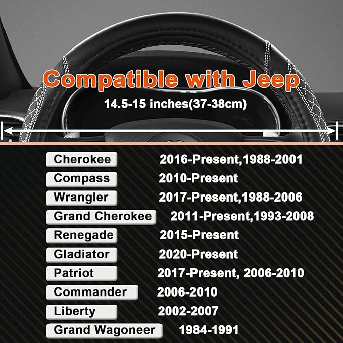 West Llama Customized Auto Car Steering Wheel Cover for Jeep 14.5-15 inches, Steering Wheel Cover for Jeep (Diamond Quilted-Black+Gray - Standard Size)
