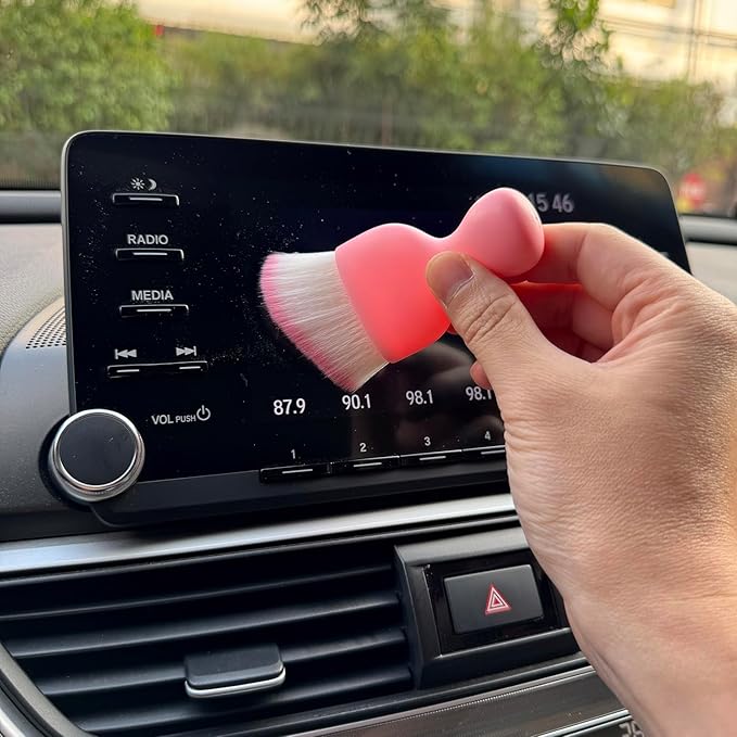 Car Detailing Brush, Soft Bristle Cleaning Brush, Scratch-Free Auto Duster Tool for Dashboard, Air Vents, Leather & Interior Cleaning (Pink)