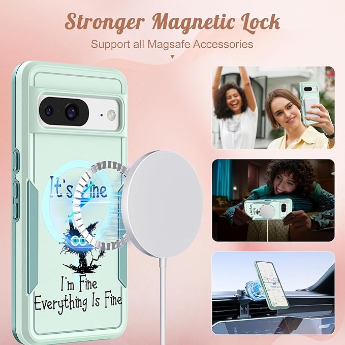 for Google Pixel 8 Case 6.2 Inch - Compatible with MagSafe Women Girls Cute Magnetic Protective Cover Cool Kawaii Girly Cat Heavy Duty Shockproof Design for Google Pixel 8 Phone Cases