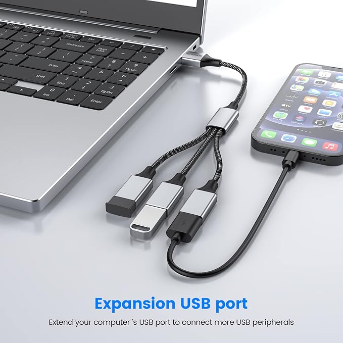 MOGOOD USB Type A Splitter 2Pack 1 Male to 3 Female USB2.0 Adapter USB Extension Cord for Charging/Data Transfer/Laptop/Mac