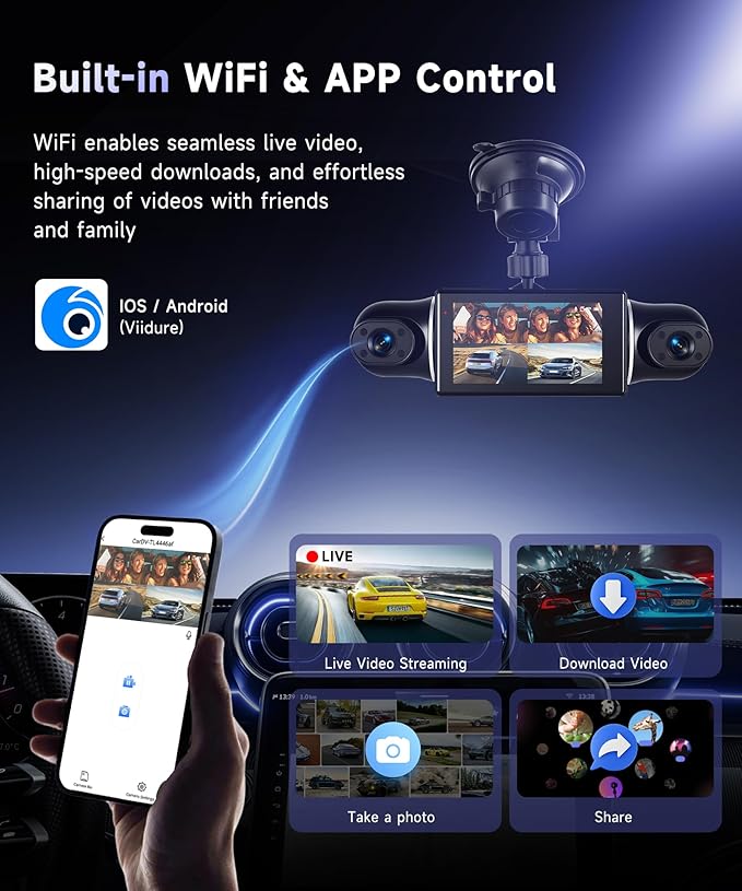 360° Dash Cam Front/Rear/Inside/Side 4-Channel Dash Camera FHD 2K+1080P×3 Car Dash Cam with WiFi, APP Control, 64GB SD Card Included, 8 IR Night Vision, G-Sensor, 24/7 Parking Mode