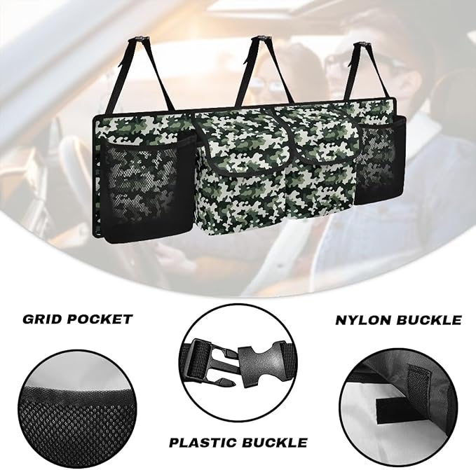 Camo Print Hanging Trunk Organizer with Adjustable Strap, Back Seat Organizer for SUV, Waterproof Collapsible Cargo Storage Bag Backseat Storage Organizer Bag Keep Your Trunk Neat