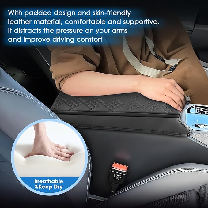 for 2025 2026 BMW X3 Center Console Cover for BMW X3 G45 (30 xDrive/M50 xDrive), Comfy&Cushion Leather Armrest Cover 2026 2025 X3 Interior Accessories (Black-Padded)