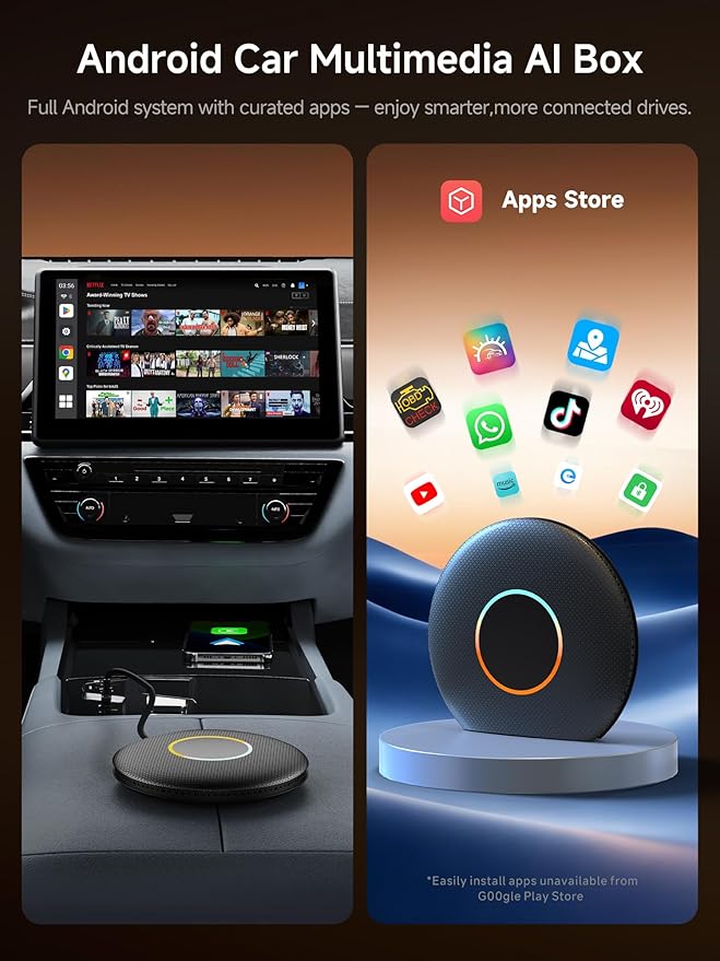Magic AI Box, Wireless CarPlay/Android Auto Adapter, Car Video Box Supports for Netflix/YouTube/TikTok/TF Card, DriveChat AI Smart Box with GPS/Dual Bluetooth
