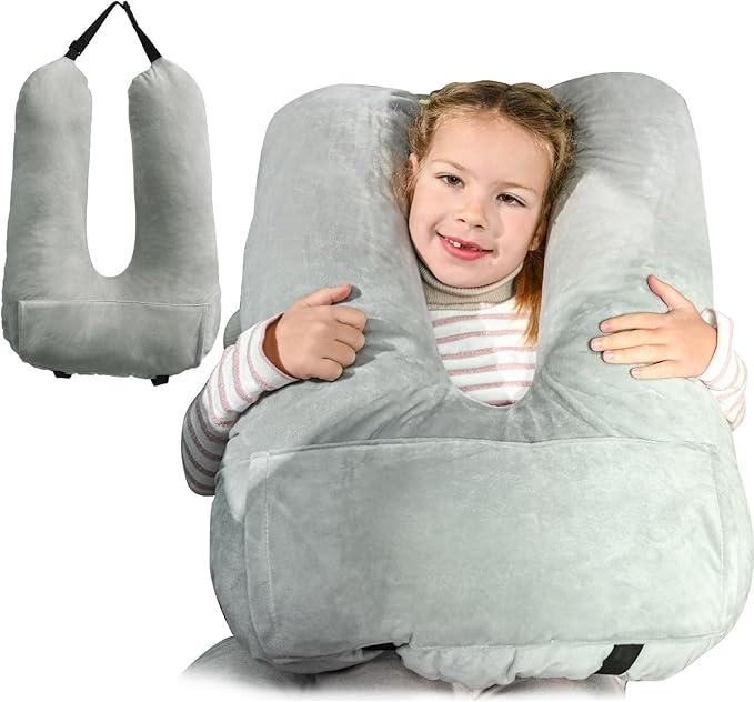 Travel Pillow, Car Pillow for Kids & Adults, Kid Travel Sleeping Pillows for Neck & Body Support, Car Travel Essentials Pillow on Road Trips, Gray