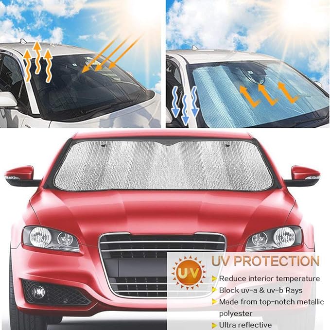 Big Ant Windshield Sun Shade + Bonus Car Window Shade, Car Sun Shade Keeps Vehicle Cool-UV Ray Protector Front Windshield Sunshade Fit for Most Cars SUV Trucks Minivans(55.1 x 27.5 inches)