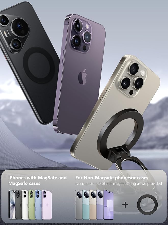Magnetic Phone Holder for Car [90+LB Strongest Suction&3000gf Strongest Magnetic] 360° Adjustable Vacuum Phone Holders for Your Car, Magsafe Car Mount for iPhone (Black)