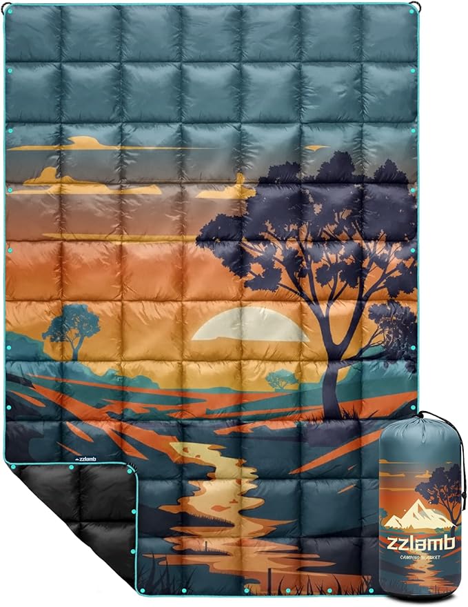 zzlamb Camping Blanket for Cold Weather,Outdoor Puffy Blanket Portable Down Alternative,Windproof Warm Cloak with Snaps,Cozy Quilt Backpacking Picnic RV Travel Plane Car Hammock Beach Climbing