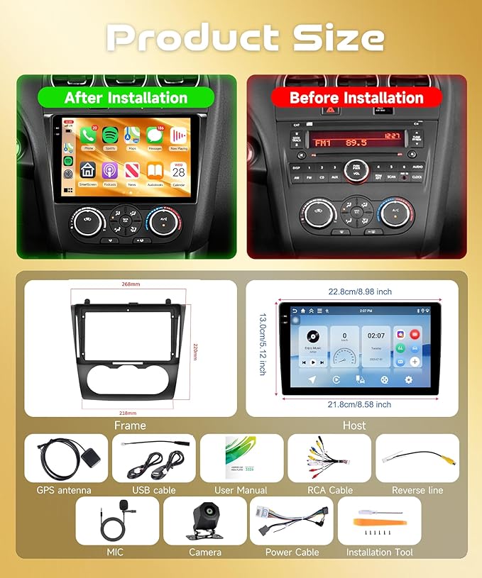 Android Car Radio for Nissan Altima 2008-2012 with Wireless CarPlay Android Auto, Orderich 4G+128G 9 Inch Touchscreen Car Stereo Mirror Link GPS Navigation WiFi Bluetooth FM RDS EQ SWC Backup Camera