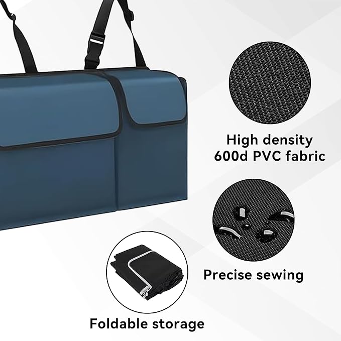 Car Trunk Organizer, Backseat Hanging Large Storage with Adjustable Straps,Waterproof PVC Collapsible Cargo Bag, Car Interior Accessories for Auto SUV MPV (Blue)