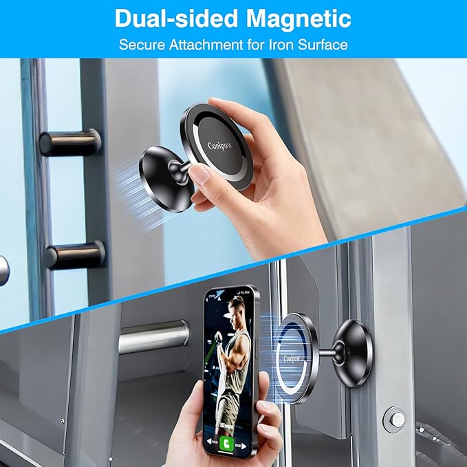 Gym Magnetic Phone Holder Mount for MagSafe【All Metal】Dual Magnetic Phone Holder for Gym Accessories Attach to Metal Surface, Gym Phone Holder Magnet for iPhone 16 15 14 13 Pro Max Gift for Men Women