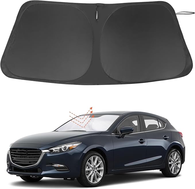 Windshield Sun Shade Custom Fit for 2014 2015 2016 2017 2018 Mazda 3 Accessories Foldable Sunshade Sun Blocker Protect Car from Sun Rays & Heat Damage Keep Car Cooler