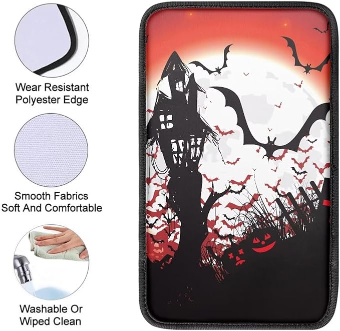 Halloween Bat Castle Universal Center Console Armrest Soft Pad Protector Cover Armrest Box Protector Non Slip for Pet Dogs Car Interior Decor