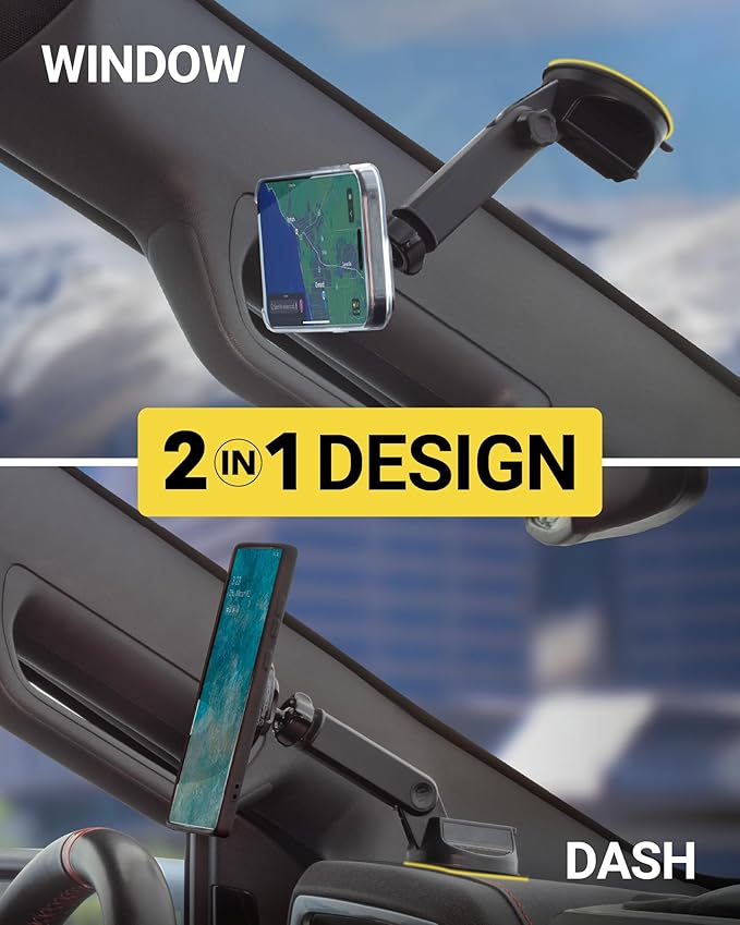 Scosche MagSafe Car Mount, Suction Cup Windshield Phone Mount/Magnetic Cell Phone Holder for Car Dashboard with Extended Arm Compatible with Popsocket, Cellphone Stand Compatible with iPhone, Samsung