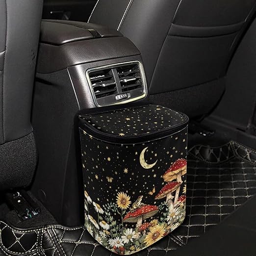 BIGCARJOB Mushroom Car Trash Can Bin for Back Seat, Portable Vehicle Trash Can with Mushroom Flower Print