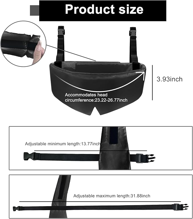 Travel Pillows for Airplanes, Airplane Head Strap with Silk Eye Mask for Sleeping, Long Flights & Car Road Trips 360°Headrest Neck Support, Stops Bobbing, Small & Compact（Black）