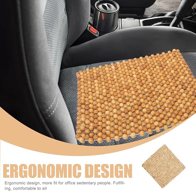 Pine Wood Beaded Seat Cushion Cooling Square Car Seat Cover Comfortable Office Chair Pad for Driving and Home Use