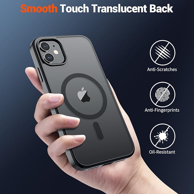 SUPFINE Magnetic for iPhone 12 Mini Case & iPhone 13 Mini Case (Compatible with MagSafe) (Military Grade Drop Protection) Slim Translucent Matte Shockproof Phone Cover,Black