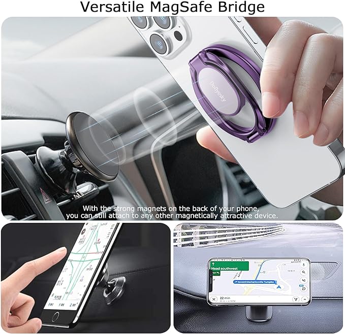 Doflyesky Magnetic Phone Ring Holder, Double Adjustable Phone Grip and Stand Compatible with MagSafe Ring Holder, Compatible with PopSockets MagSafe Ring Removable for iPhone & Android Phone, Purple