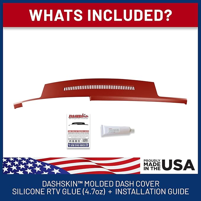 DashSkin Dash Cover Compatible with 1988-1994 C1500 C2500 C3500 K1500 K2500 K3500 Silverado Sierra Tahoe Yukon Suburban in Red - Hard Molded Plastic Dashboard Cap