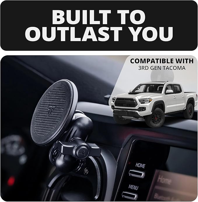 Tackform Link Vent Phone Mount Compatible with 2016-2023 Toyota Tacoma and 2014-2021 Toyota Tundra | Aluminum | Zero Slip | Compatible with MagSafe | Universal Magnetic Holder | 2" Arm | Yellow Knob