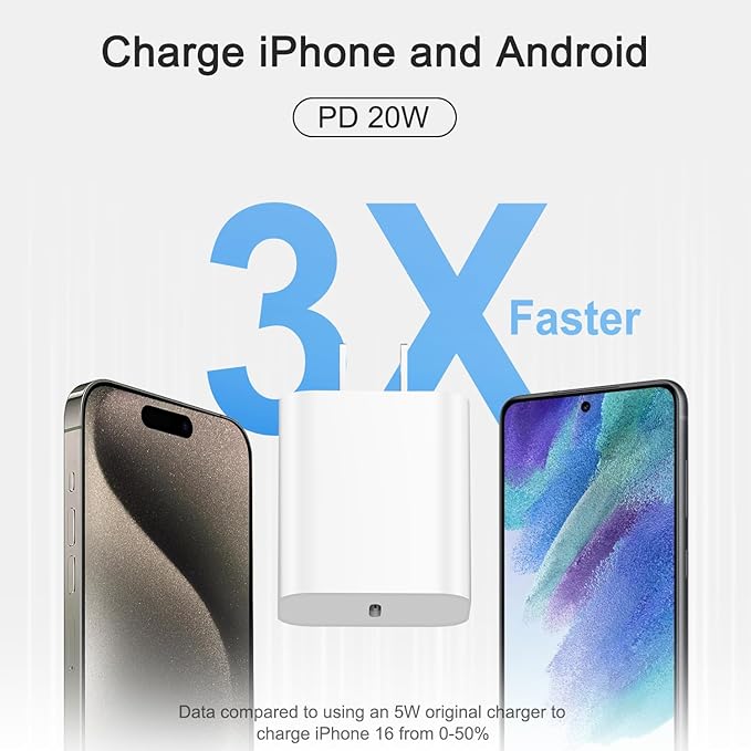 iPhone 17 16 15 Charger Fast Charging 3+3Pack Type C Charger USB C Chargers Block with 10FT Cable for iPhone Air/17/17 Plus/17 Pro/17 Pro Max/16/16 Plus/16 Pro/16 Pro Max/15/15 Pro Max/iPad Pro(White)