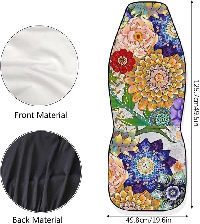 Boho Mandala Flowers Print Car Front Seat Cover Set of 2, Auto Bucket Seats Protector Universal Car Accessories Interior Decor for Women Men