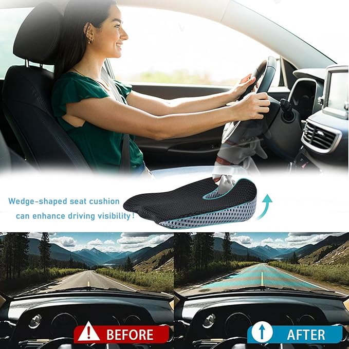 Car Wedge Seat Cushion Memory Foam Coccyx Orthopedic Seat Pillow for Office Chairs, Wheelchair, Kitchen Chairs, Recliner, Car Seats