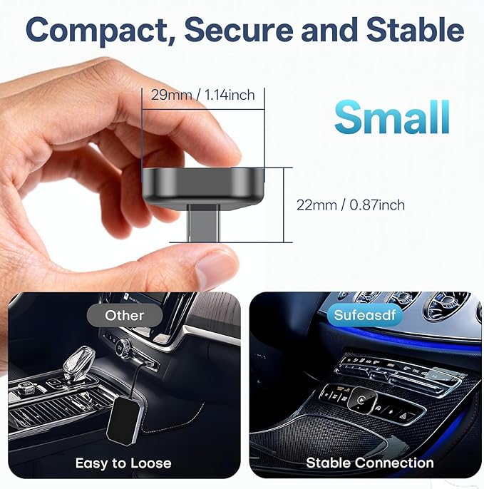 USB C Wireless CarPlay & Android Auto Adapter, Wired to Wireless Dongle | Plug & Play Compatible with iPhone & Android Smartphones.