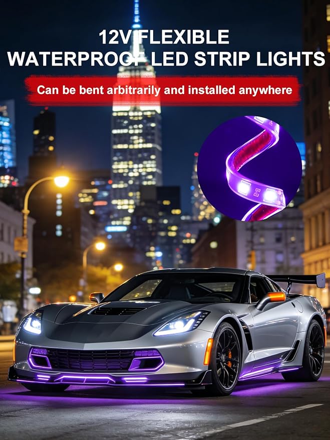 YM E-Bright 4Pcs Led Strip Lights for Car, 24inch Waterproof IP68 Car Underglow Strip Lights Decoration 36SMD 12V Led Interior Exterior Lights Strip for Cars Motorcycles Truck Golf Cart Boat - Pink
