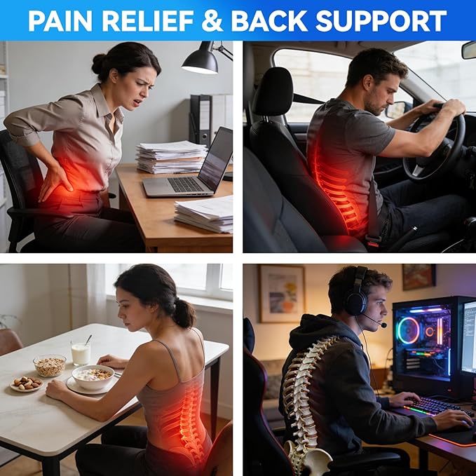 Lumbar Support Pillow for Office Chair, Gaming Chair, or Car, Memory Foam Cushion with Breathable Ventilated Mesh and Adjustable Straps for Long Lasting Back Support Ergonomic Suitable Gift