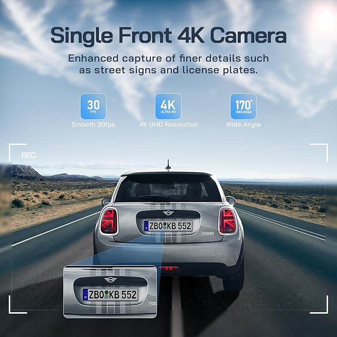 WOLFANG 4K Dash Cam Front and Rear WiFi Dashcam, Dual Car Camera Dash Cam with Super Night Vision, Loop Recording, G-Sensor, 170 Wide Angle, Parking Guard, with SD Card, APP Control
