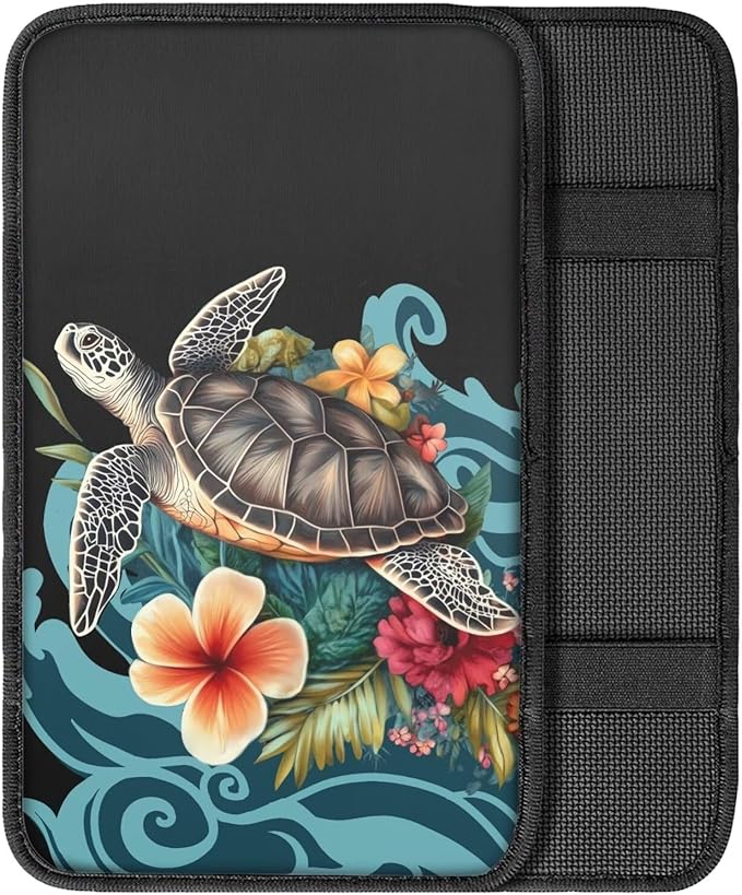 Dreaweet Center Console Cover Polynesian Tribal Turtle Car Accessories Armrest Box Storage Mat Soft Comfort Arm Rest Cover for Car Truck SUV