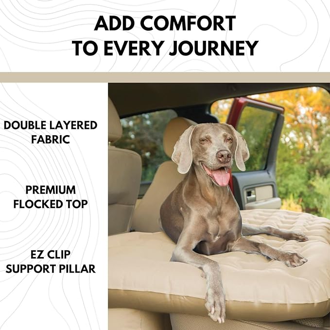 Pittman Outdoors Backseat Bed Air Mattress – 60” Rear Seat Air Mattress for Trucks, Vans & Large SUV – Includes Pump, Pillow & Storage Bag – Inflatable Back Seat Air Mattress – Tan