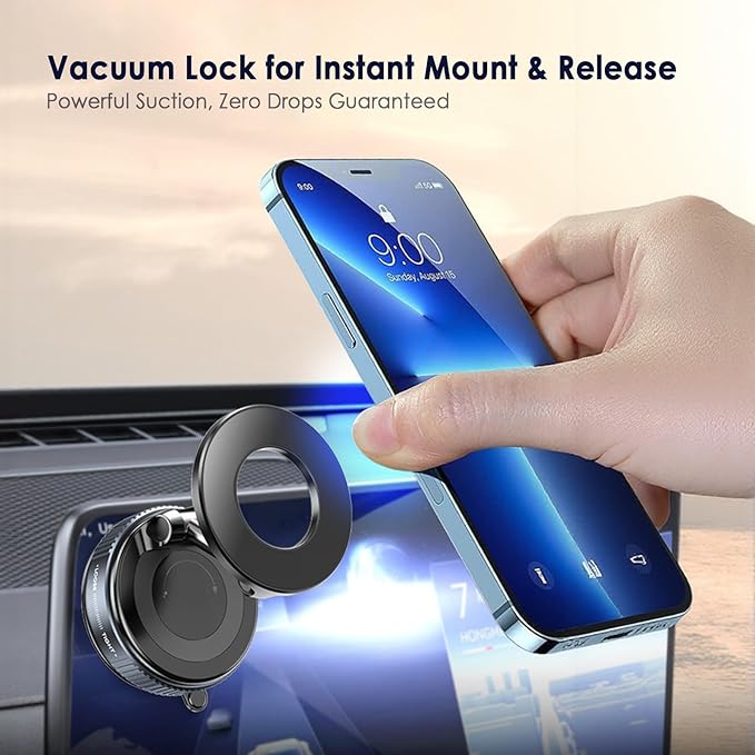 TENOC Magnetic Suction Car Phone Mount, 360° Rotation Phone Holder Mount, Foldable Cellphone Holders for Car/Gym/Shower/Mirror, Black