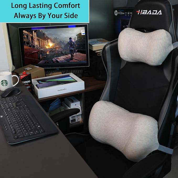 Lumbar Support Pillow for car，Car Neck Pillow Kit, Memory Foam Ergonomic Car Headrest and Lumbar Support for Driving Fatigue Relief, Comfort and Support Your Neck and Back