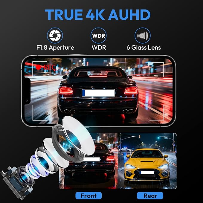 4K Dash Cam for Ford Bronco 2021 2022 2023 2024(Not Fit Ford Bronco Sport), Easy Install,WiFi & App,Loop Recording,G-Sensor,64GB Card