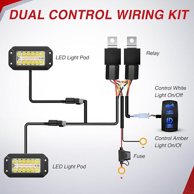 Nilight Flush Mount LED Light Pods 2PCS 6 Inch 39W Amber White 3 Lighting Modes Fog Lights Spot Flood Beam with Dual Control 18AWG Wiring Harness for Truck Pickup Golf Cart UTV ATV SUV Boat 4x4 Car