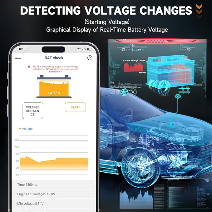 ANCEL BD200 OBD2 Scanner Bluetooth - Code Reader & Check Engine Diagnostic Scan Tools with Car Battery Test, Exclusive App on iOS & Android, Wireless OBDII Adapter Works for 1996 & Newer Vehicles