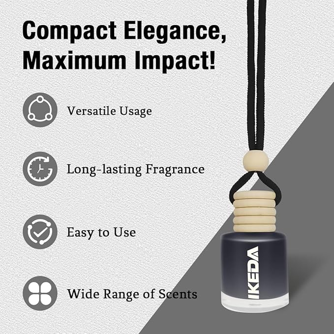 Ikeda Car Air Freshener: Hanging Car Smell Air Freshener | 10ml Hanging Car Perfume | Long Lasting Fragrance | Strong Scents Diffuser for Auto Home (New Car|Circular)