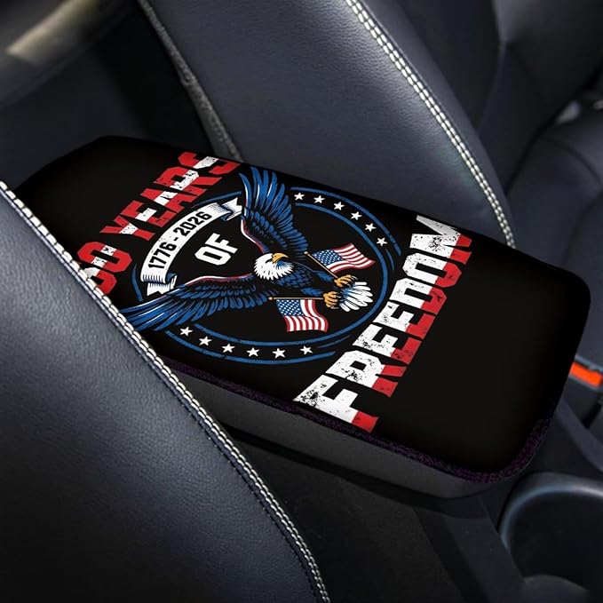 Dreaweet 250th Anniversary Car Armrest Cover Universal Fit Patriotic Eagle Center Console Cover Pad Scratch & Wear Resistant Arm Rest Cover for Car Truck SUV,250 Years of Freedom